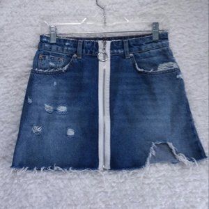 ZARA Hi-Waist Denim Front-Zip Mini Skirt Size Small